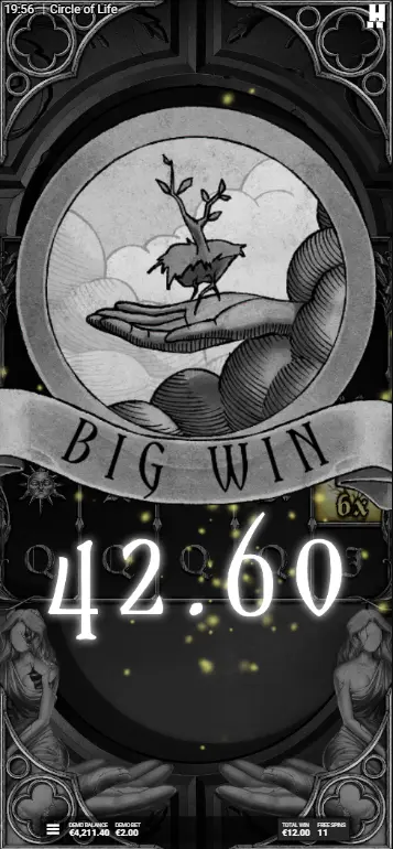 Circle of Life 15000x max win celebration screen