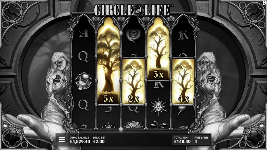 Circle of Life game Origin bonus showing sticky Tree of Life persisting across spins