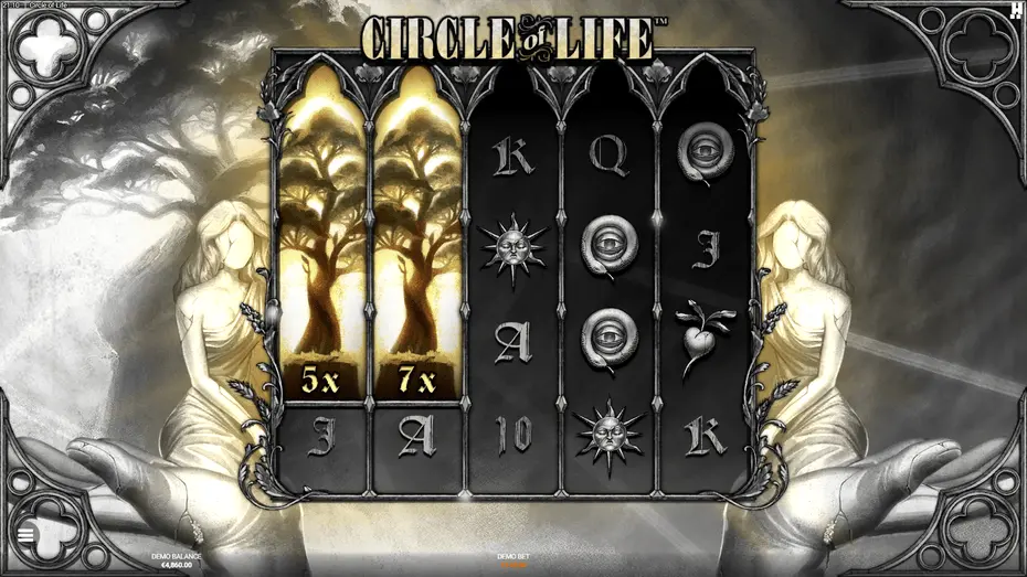 Play Circle of Life Tree of Life expanding upward through respin sequence